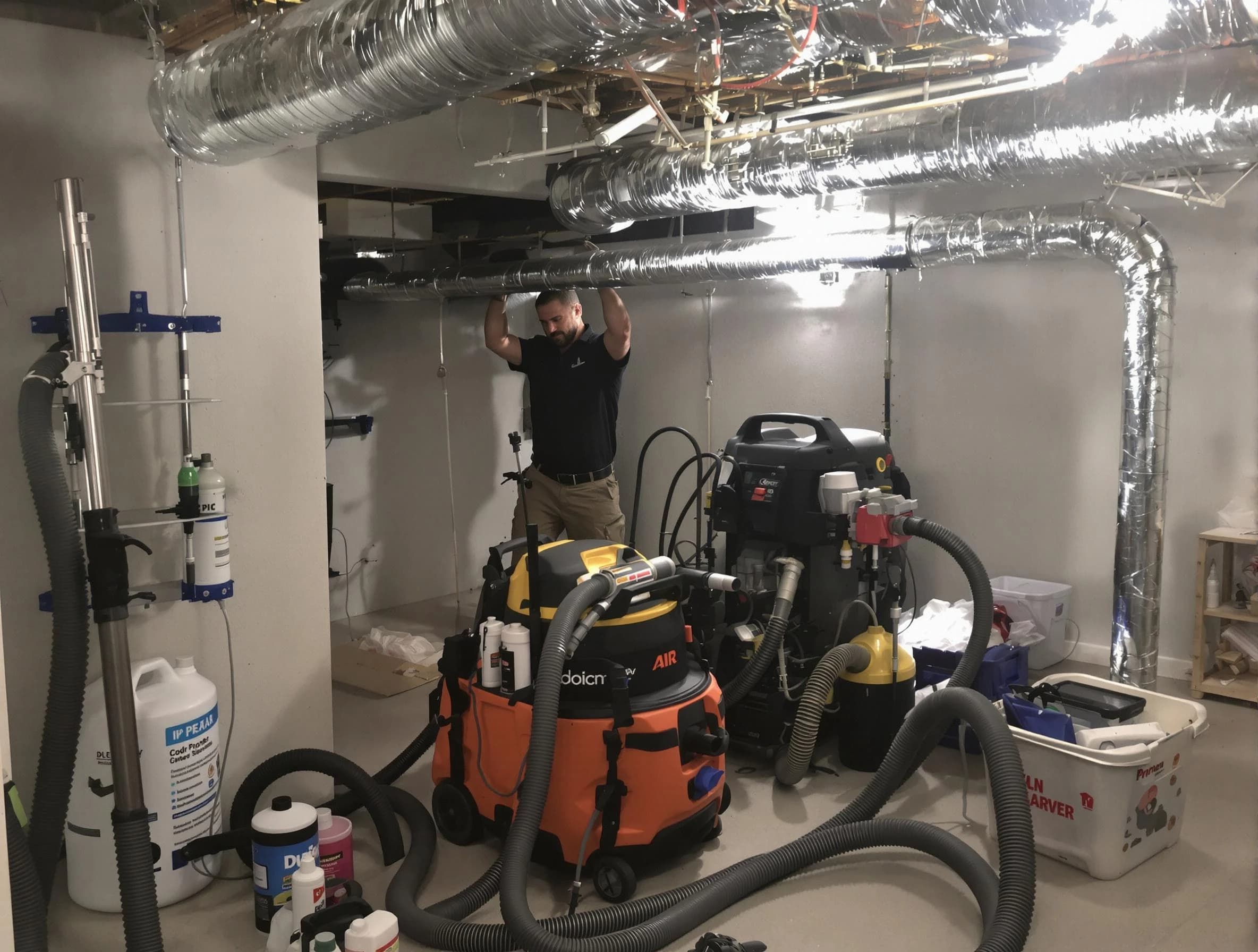 Powder Springs Air Duct Cleaning specialist performing professional mold removal from air ducts using safety equipment in Powder Springs