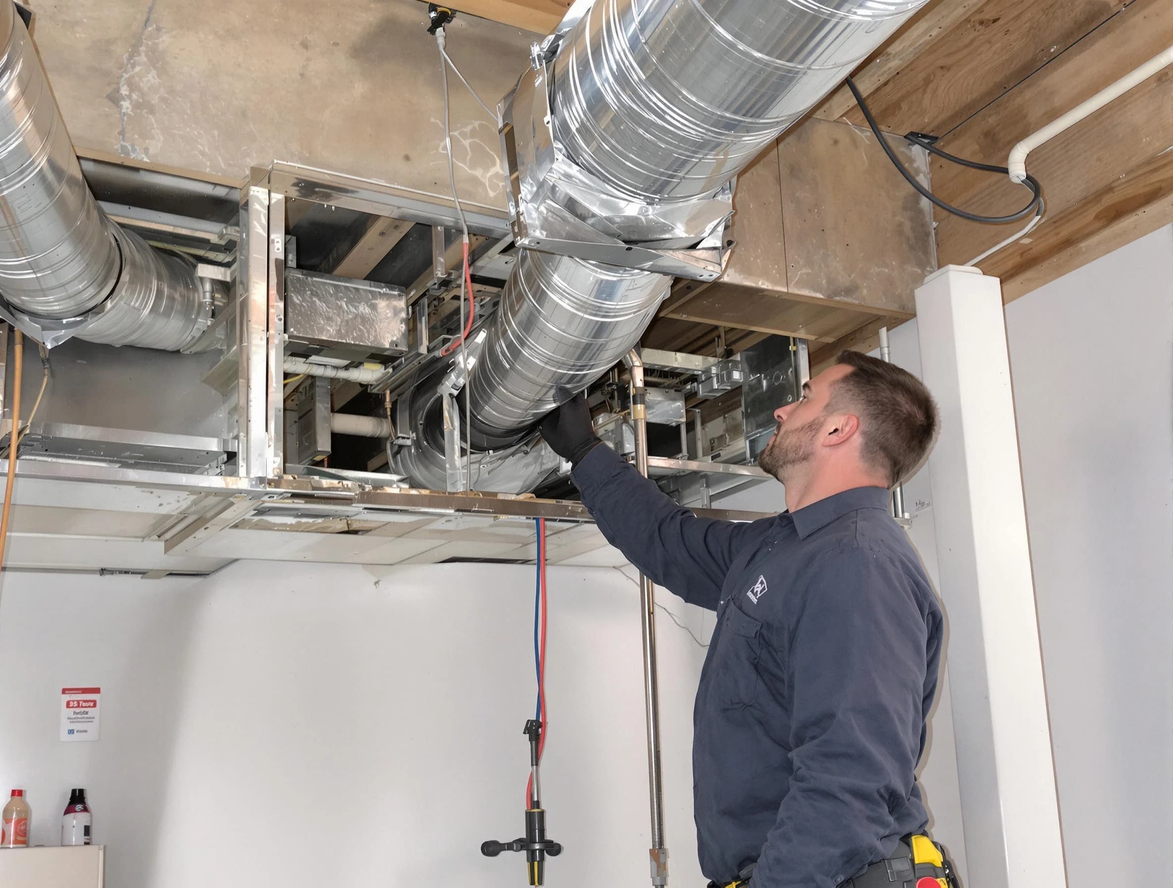 Powder Springs Air Duct Cleaning technician performing professional air duct repair using specialized tools in Powder Springs