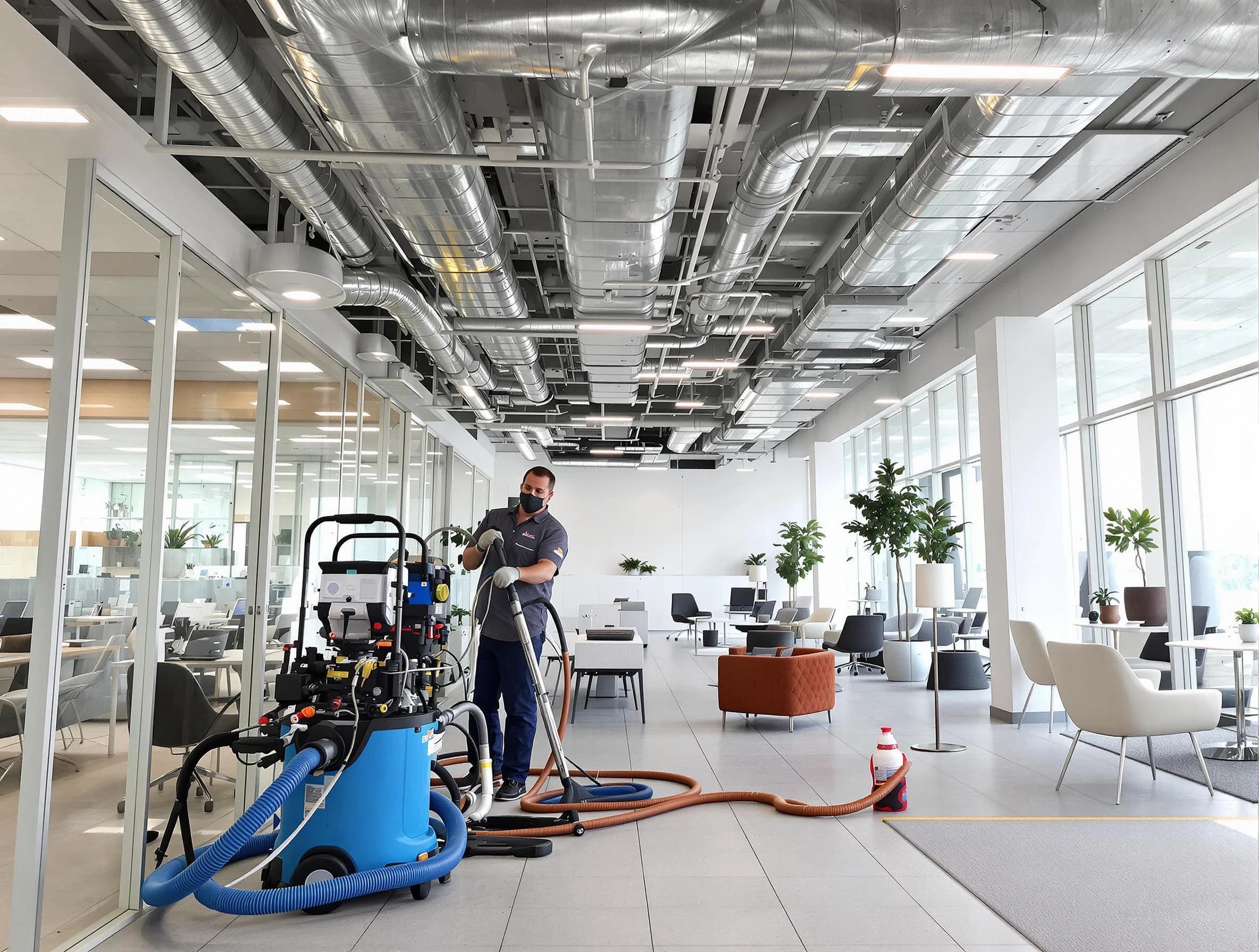 Powder Springs Air Duct Cleaning team conducting comprehensive commercial duct cleaning at a business location in Powder Springs