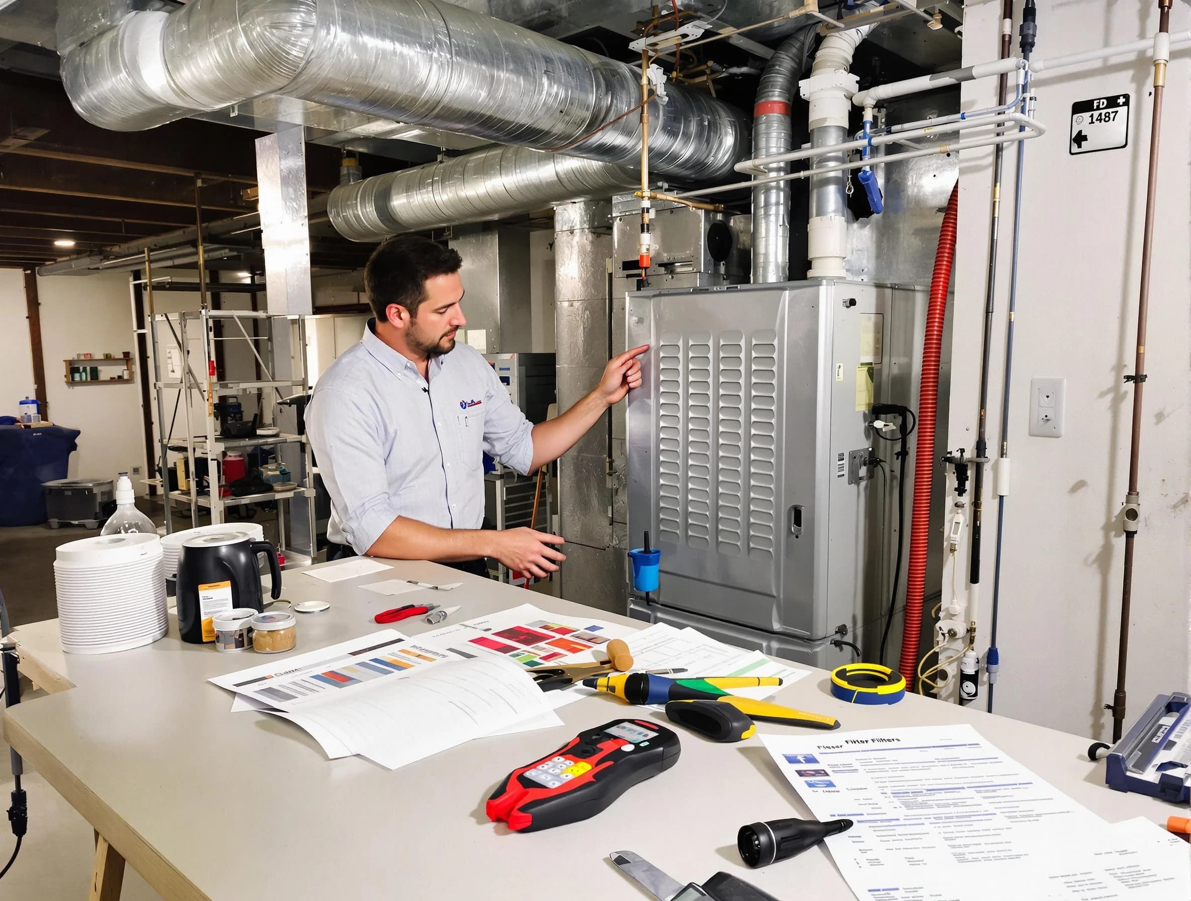 Powder Springs Air Duct Cleaning inspector conducting detailed filter system evaluation using professional diagnostic tools in Powder Springs