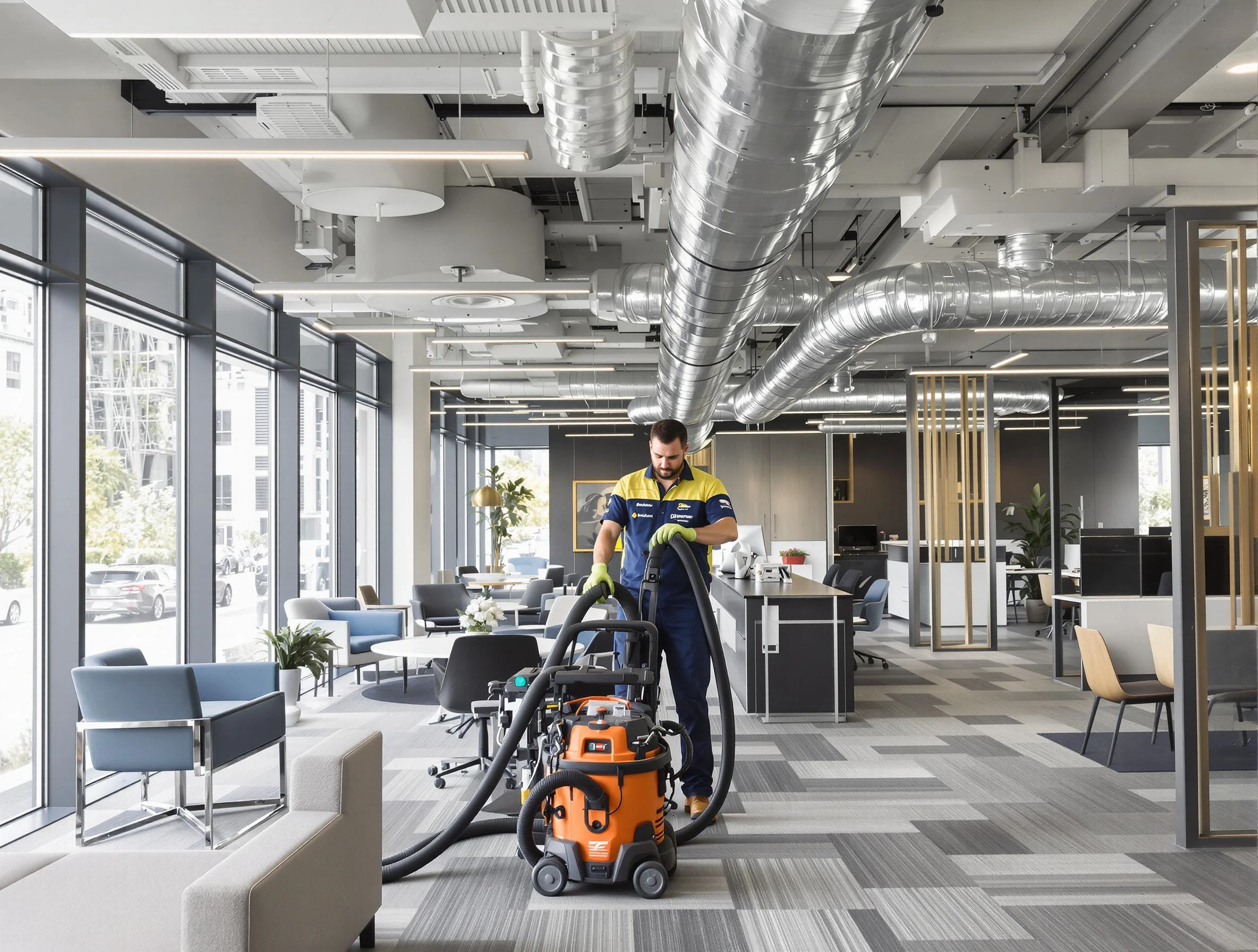 Powder Springs Air Duct Cleaning team performing thorough commercial duct cleaning at a Powder Springs business center